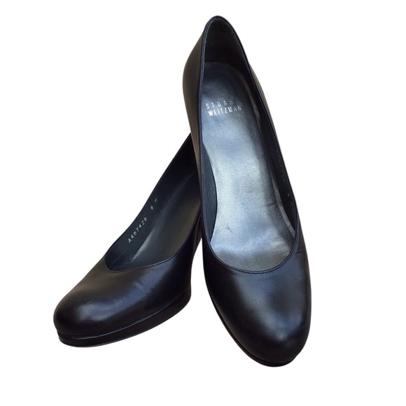 Stuart Weitzman Platswoon Black Leather Pumps - Picture 2 of 15